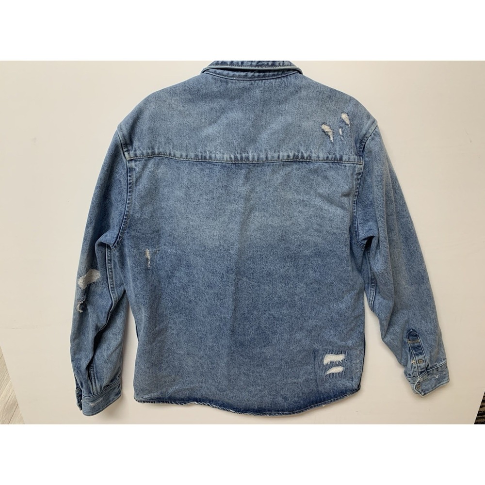 Zara Denim Shacket Mens XL Blue Metal Snap Shirt Jacket Distress Relaxed Fit - Picture 9 of 14